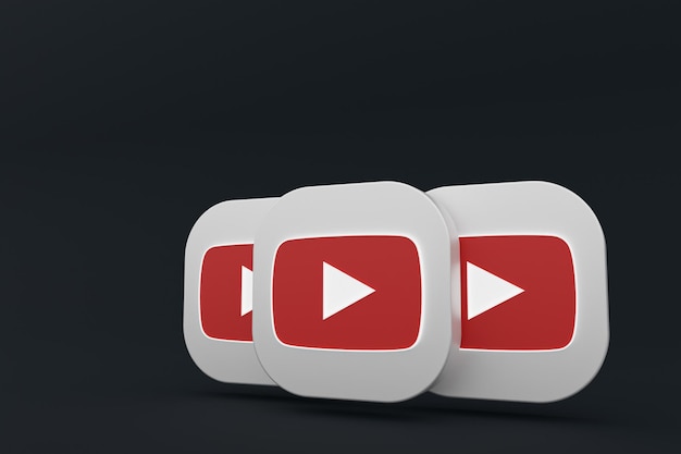 Youtube application logo 3d rendering on Black background