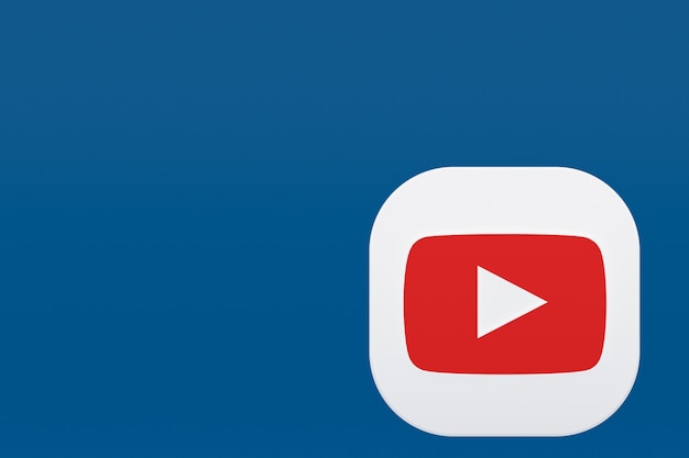 Youtube application logo 3d rendering on blue background