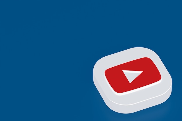 Youtube application logo 3d rendering on blue background