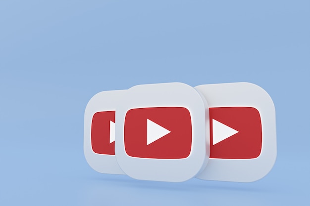 Youtube application logo 3d rendering on blue background