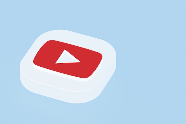 Youtube application logo 3d rendering on blue background