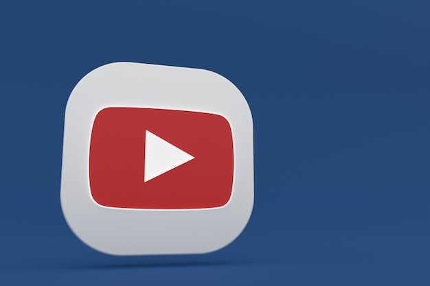 Youtube application logo 3d rendering on blue background