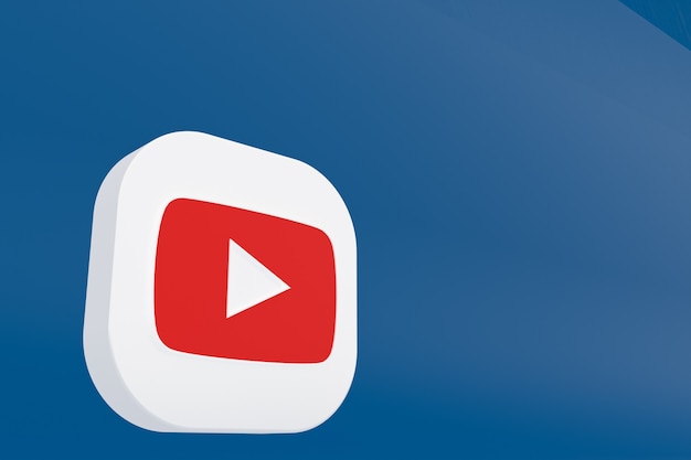 Youtube application logo 3d rendering on blue background