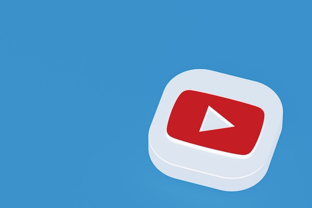 Youtube application logo 3d rendering on blue background