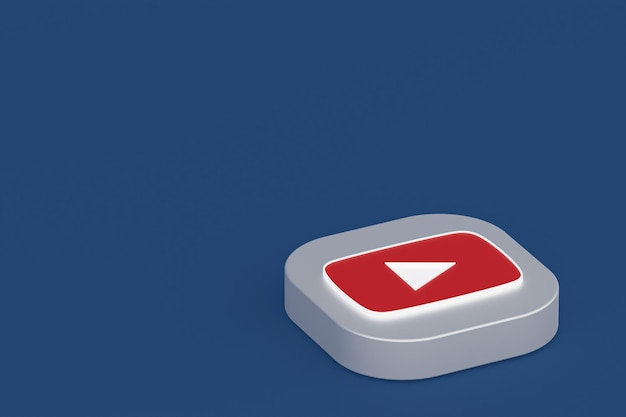 Rendering 3d del logo dell'applicazione youtube su sfondo blu