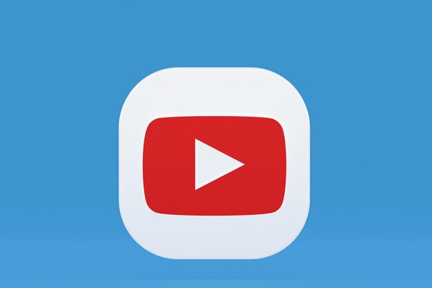 Youtube application logo 3d rendering on blue background