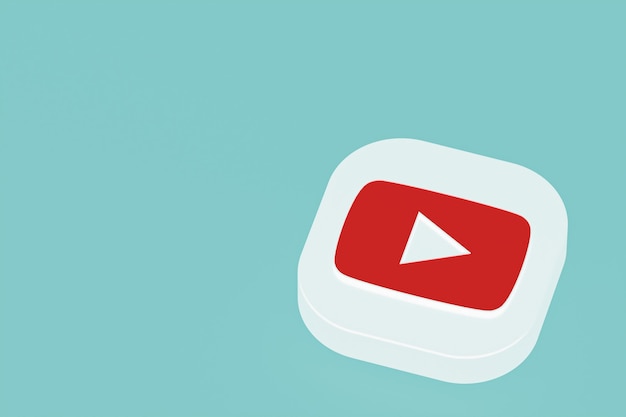 Youtube application logo 3d rendering on blue background