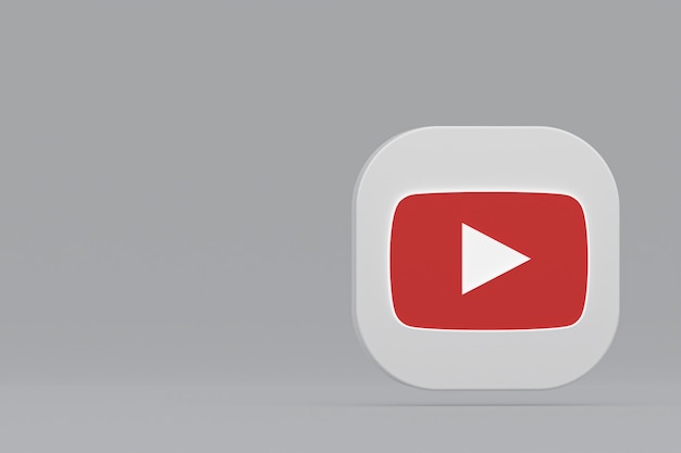Rendering 3d del logo dell'applicazione youtube su sfondo grigio
