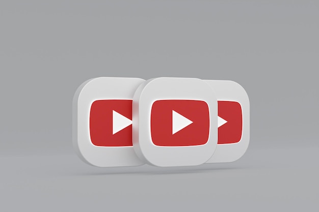 Youtube application logo 3d rendering on gray background