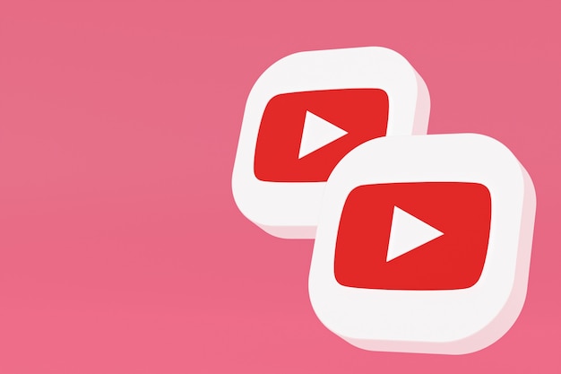 Youtube application logo 3d rendering on pink background