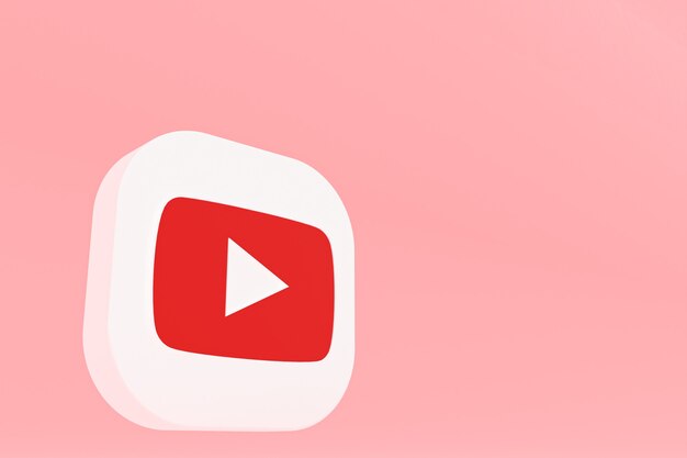 3d-рендеринг логотипа приложения youtube на розовом фоне