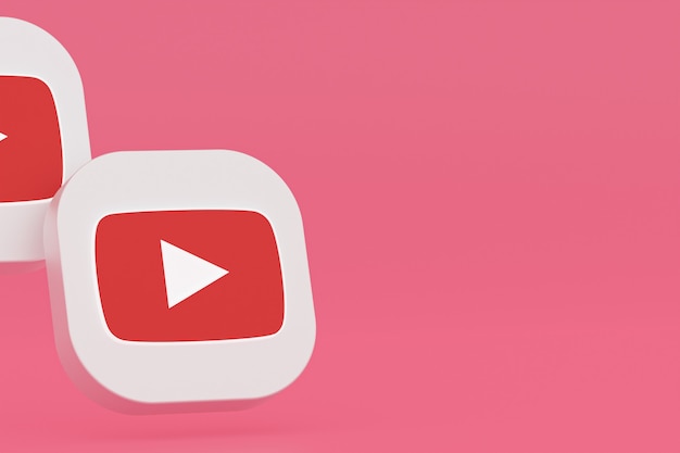 Youtube application logo 3d rendering on pink background