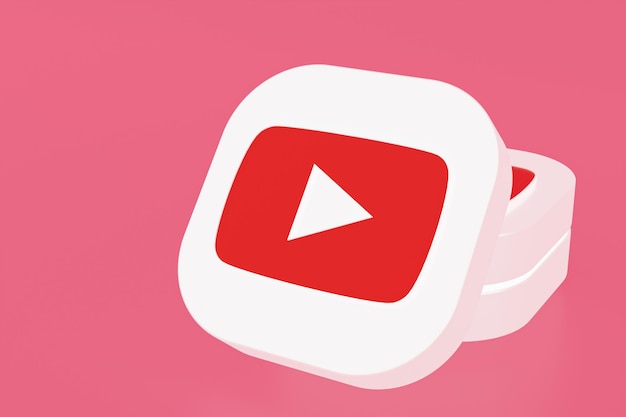 Youtube application logo 3d rendering on pink background