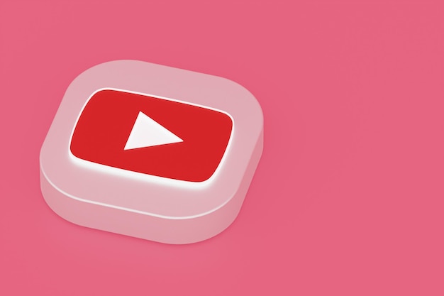 Youtube application logo 3d rendering on pink background