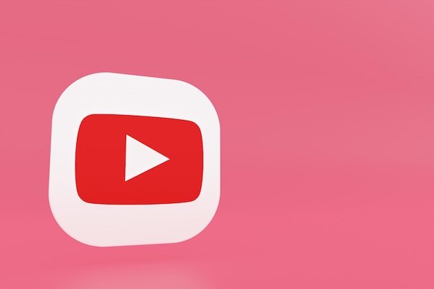 Youtube application logo 3d rendering on pink background