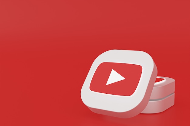 Rendering 3d del logo dell'applicazione youtube su sfondo rosso