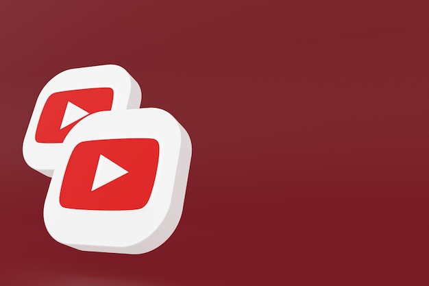 赤の背景にYoutubeアプリケーションのロゴの3Dレンダリング