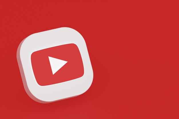 Youtube application logo 3d rendering on red background