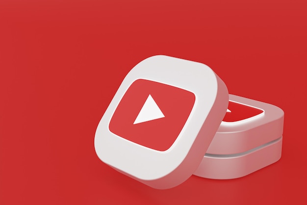 Youtube application logo 3d rendering on red background