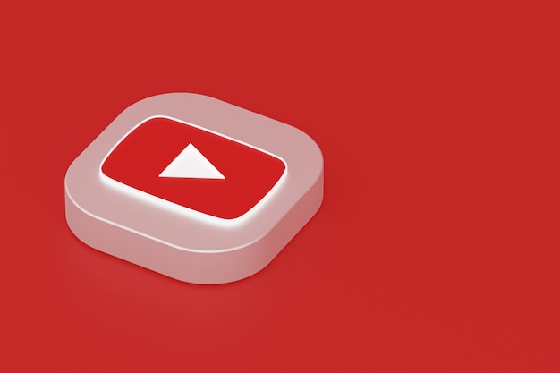 Foto rendering 3d del logo dell'applicazione youtube su sfondo rosso