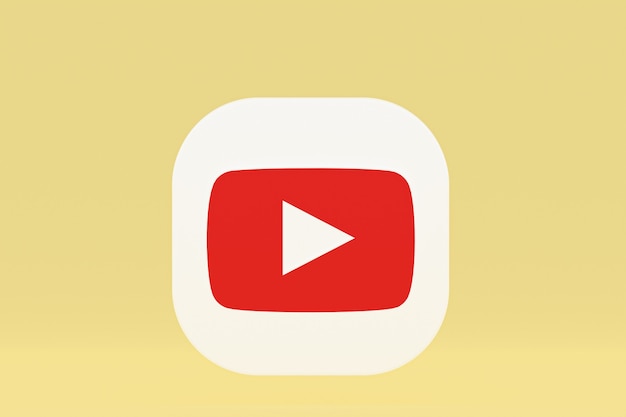 Youtube application logo 3d rendering on yellow background