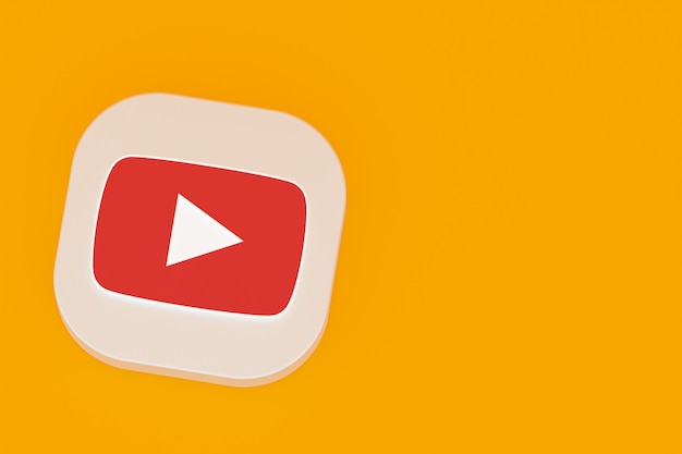 Youtube application logo 3d rendering on yellow background