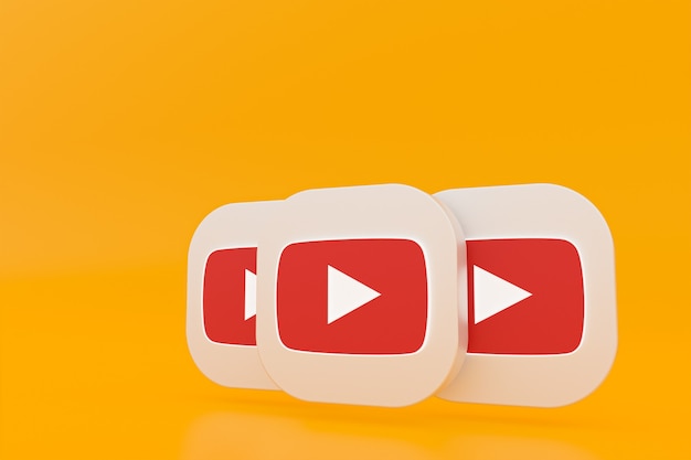 Youtube application logo 3d rendering on yellow background