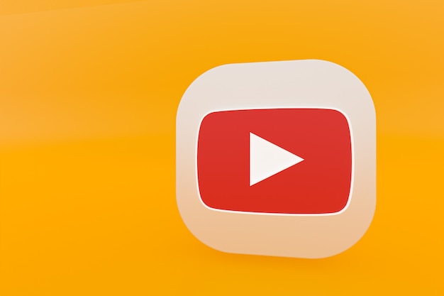 Youtube application logo 3d rendering on yellow background