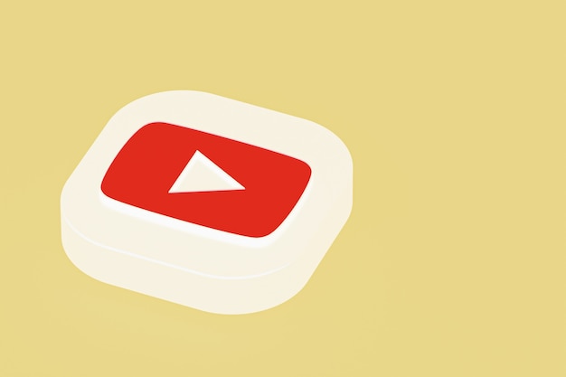 Youtube application logo 3d rendering on yellow background