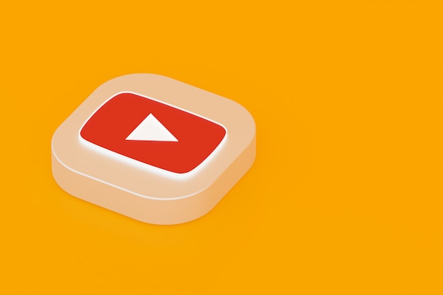 Youtube application logo 3d rendering on yellow background