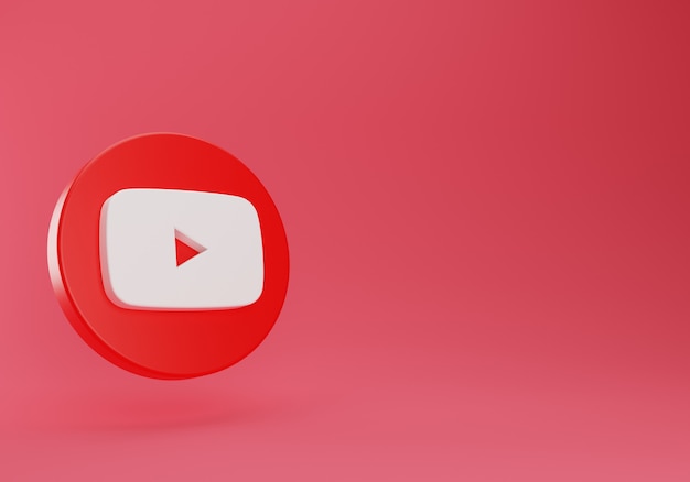 Photo youtube button floating on red background 3d