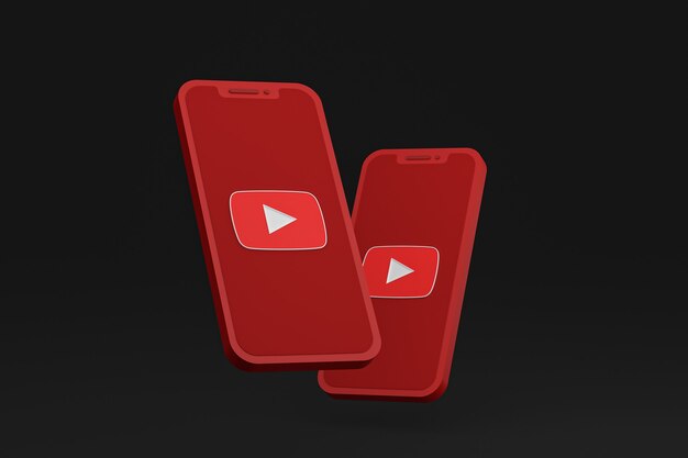 Значок Youtube на экране мобильных телефонов 3d визуализации