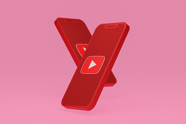 Foto icona di youtube sullo schermo dei telefoni cellulari 3d render