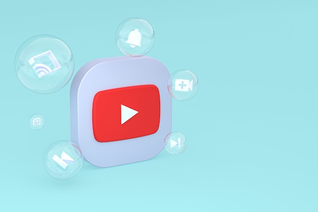 Youtube icon on screen smartphone or mobile phone 3d render on blue background