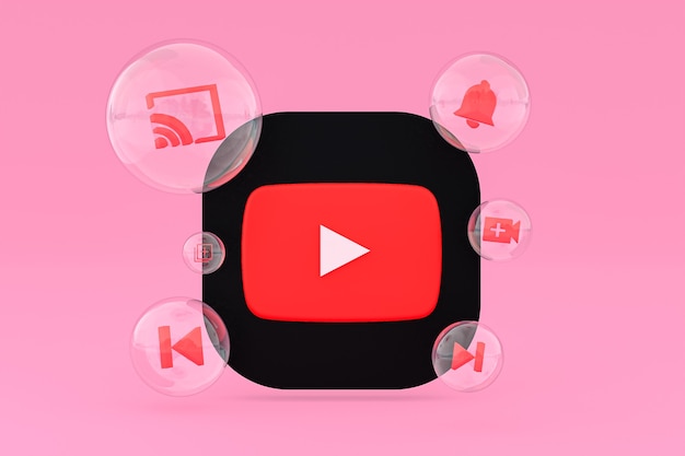 Youtube icon on screen smartphone or mobile phone 3d render on pink background