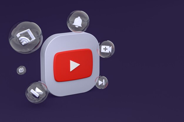 Youtube icon on screen smartphone or mobile phone 3d render on purple background