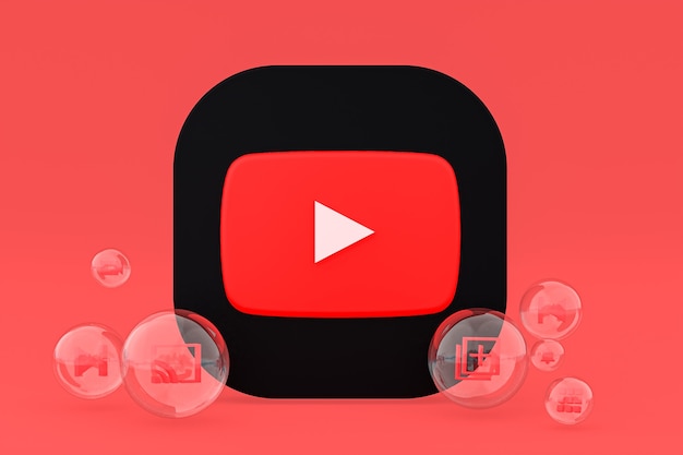 Значок Youtube на экране смартфона или мобильного телефона 3d визуализации на красном фоне