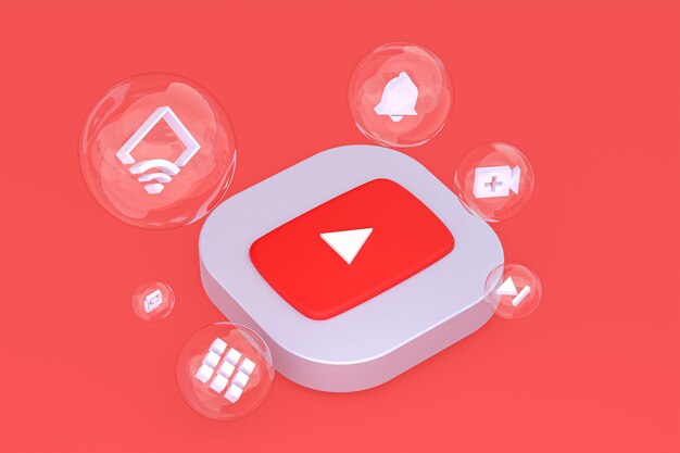 Значок Youtube на экране смартфона или мобильного телефона 3d визуализации на красном фоне