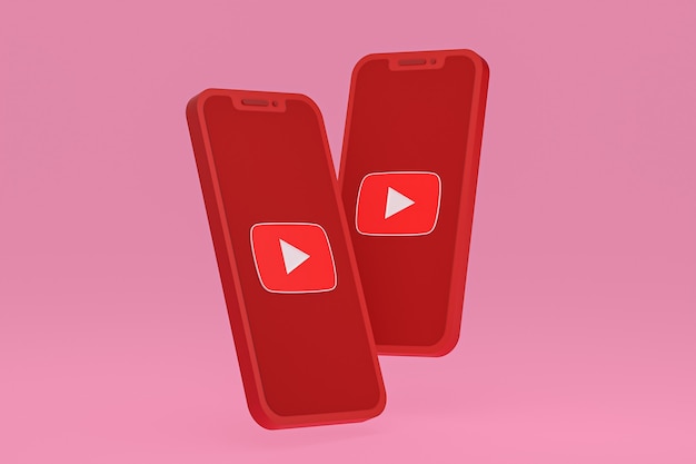 Youtube icon on screen smartphone or mobile phone 3d render