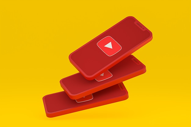 Youtube icon on screen smartphone or mobile phone 3d render