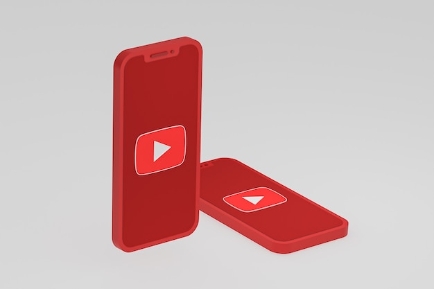 Значок youtube на экране смартфона или мобильного телефона 3d визуализации