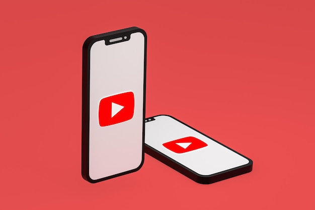 Значок youtube на экране смартфона или мобильного телефона 3d визуализации