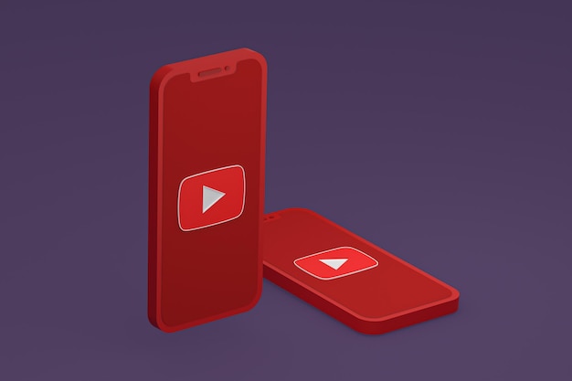 Значок youtube на экране смартфона или мобильного телефона 3d визуализация