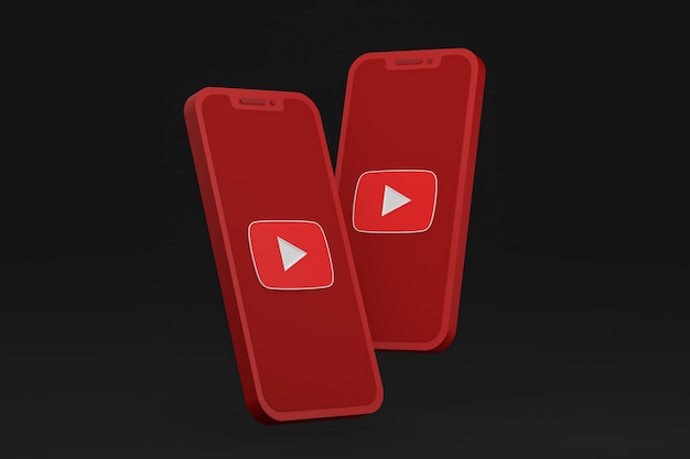 Icona di youtube sul rendering 3d dello smartphone o del telefono cellulare sullo schermo