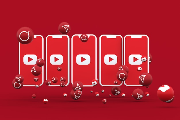 Значок Youtube на экране смартфона или мобильного телефона и вызов реакции Youtube с изолированным фоном