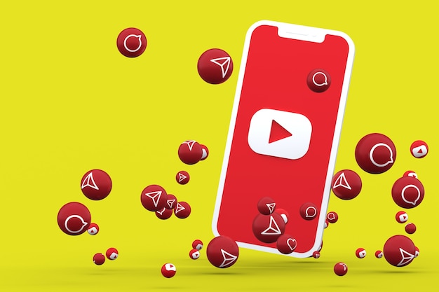 Youtube icon on screen smartphone and Youtube reactions call with isolated