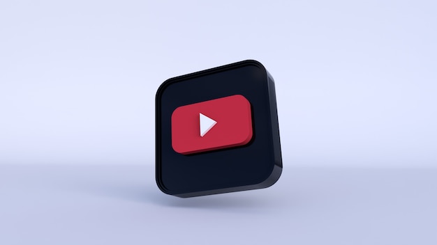 Youtube logo 3d rendering da vicino. modello di promozione del canale youtube.