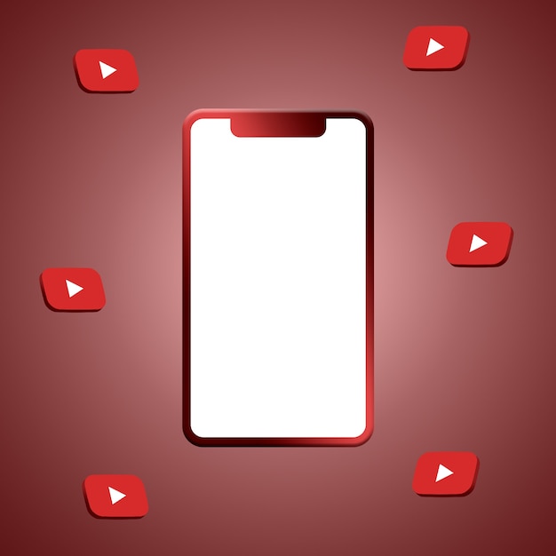 Youtube logo around phone screen 3d rendering