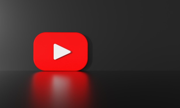 Youtube logo on black wall background with hard shadow and space for text and graphics 3d Rendering