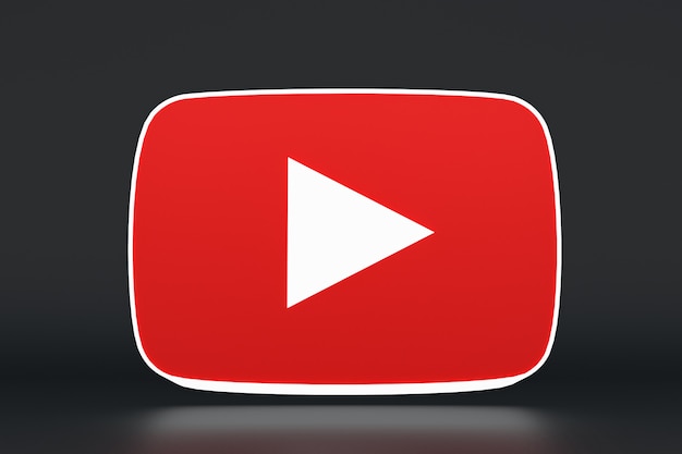 YouTube-logo en videospeler 3D-ontwerp of interface voor videomediaspeler